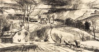 HARRY LEITH-ROSS Two conté crayon drawings.